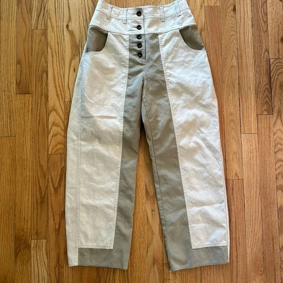 Ulla Johnson 6 button front pants tan beige color block, waist has been hemmed - Picture 1 of 7